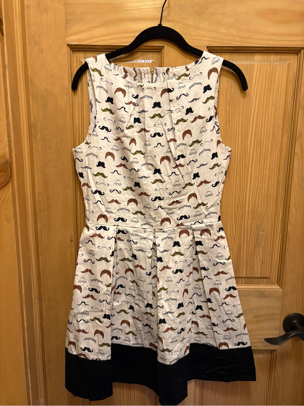 Closet Cream Dress with Multicolor Mustache Print and Black Hem